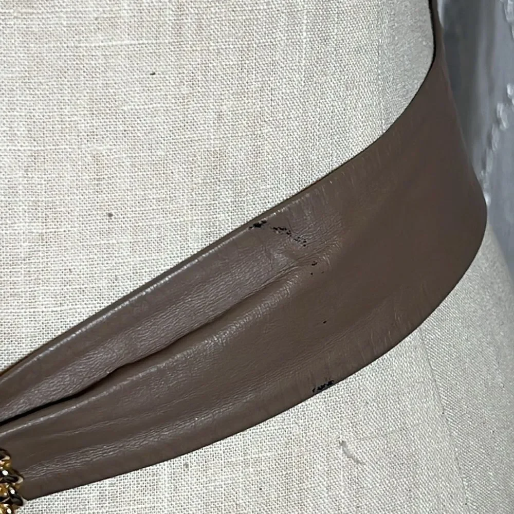 Brown Suede-Lined Belt with Gold Chain Buckle